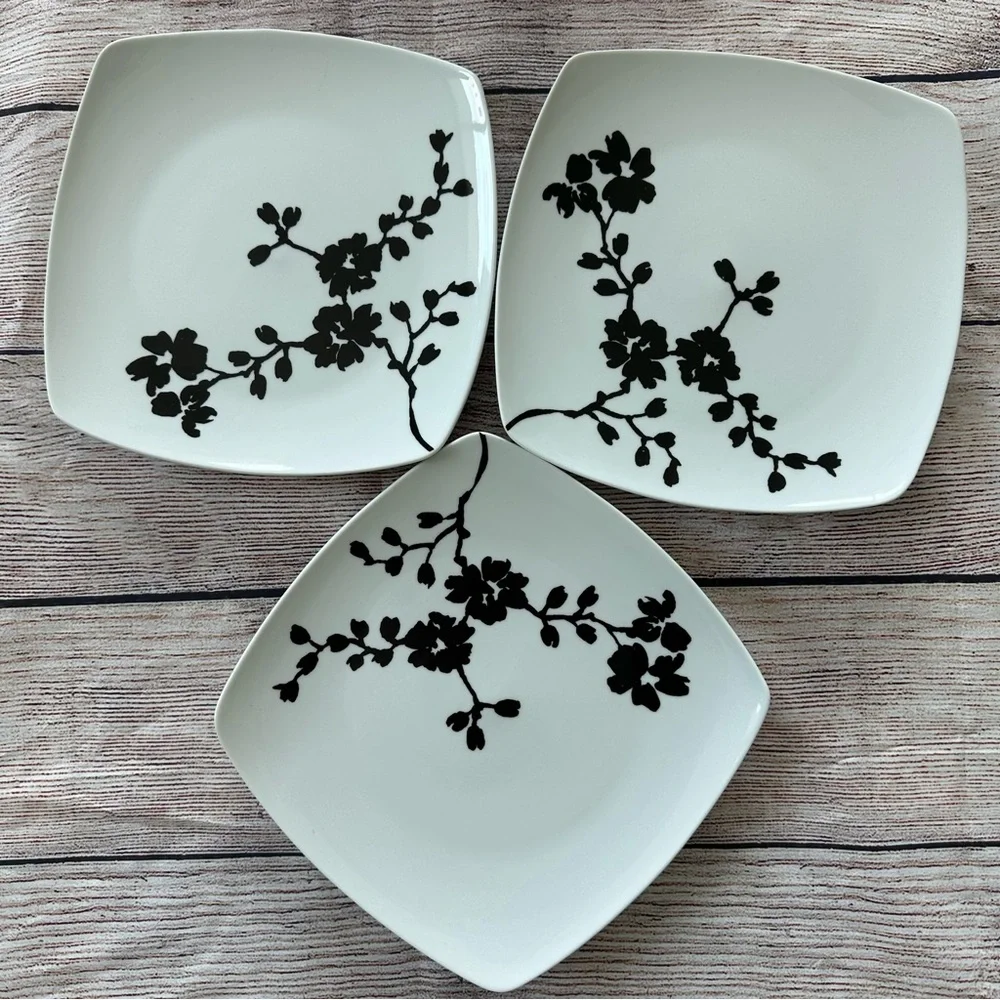 Coventry Ceramic Square Salad Plates Japanese Print (Set Of 3)